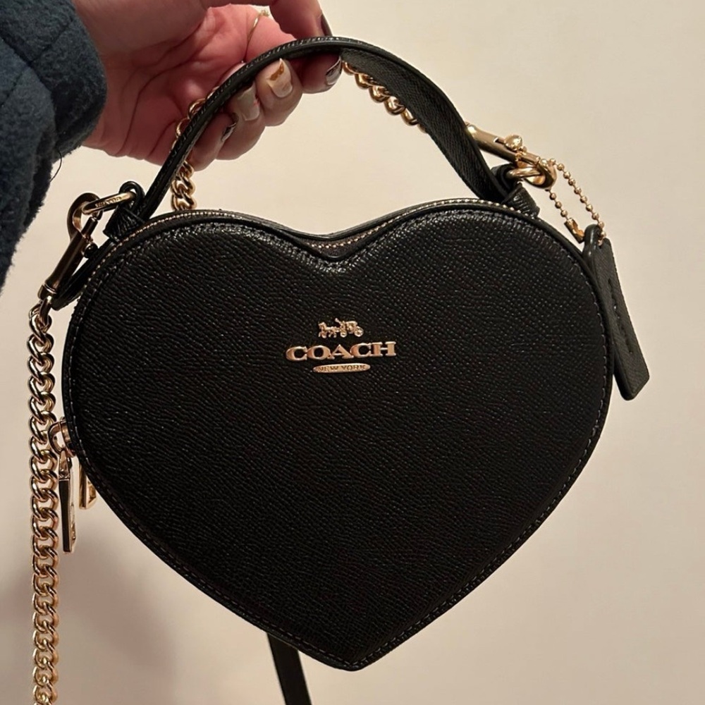 Coach Black Heart Crossbody Bag with Gold Chain